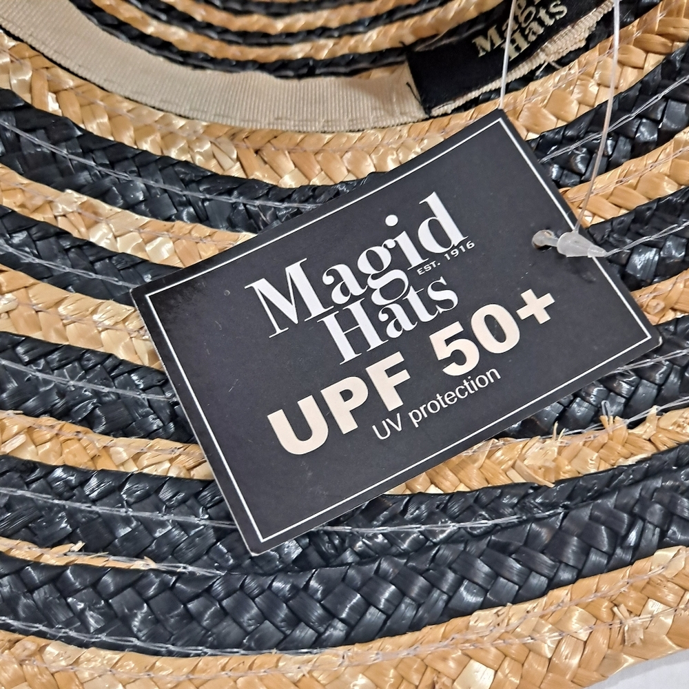 Magid Hats Wheat Straw Blue Tan Striped Floral Accent NWT - Picture 8 of 10